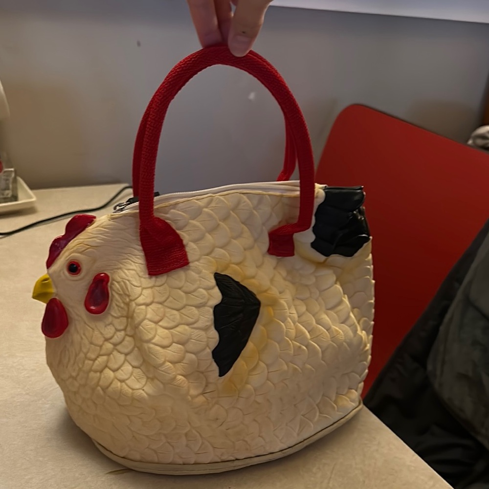 Chicken-Shaped Handbag Purse with Red Handles